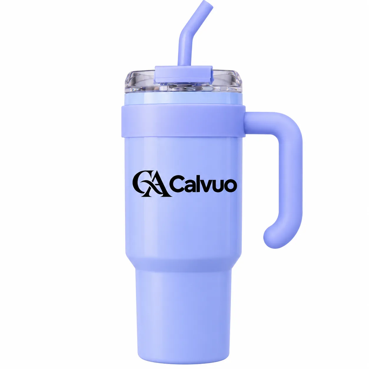 Calvuo Purple Insulated Straw Tumbler with Clear Lid and Curved Handle